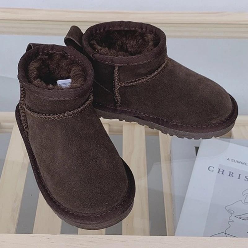 Winter Children Snow Boots 2027 New Design Baby Cow Suede Upper Warm Shoes With Thick Plush Boys Girls Toddler High-top Fur Boot