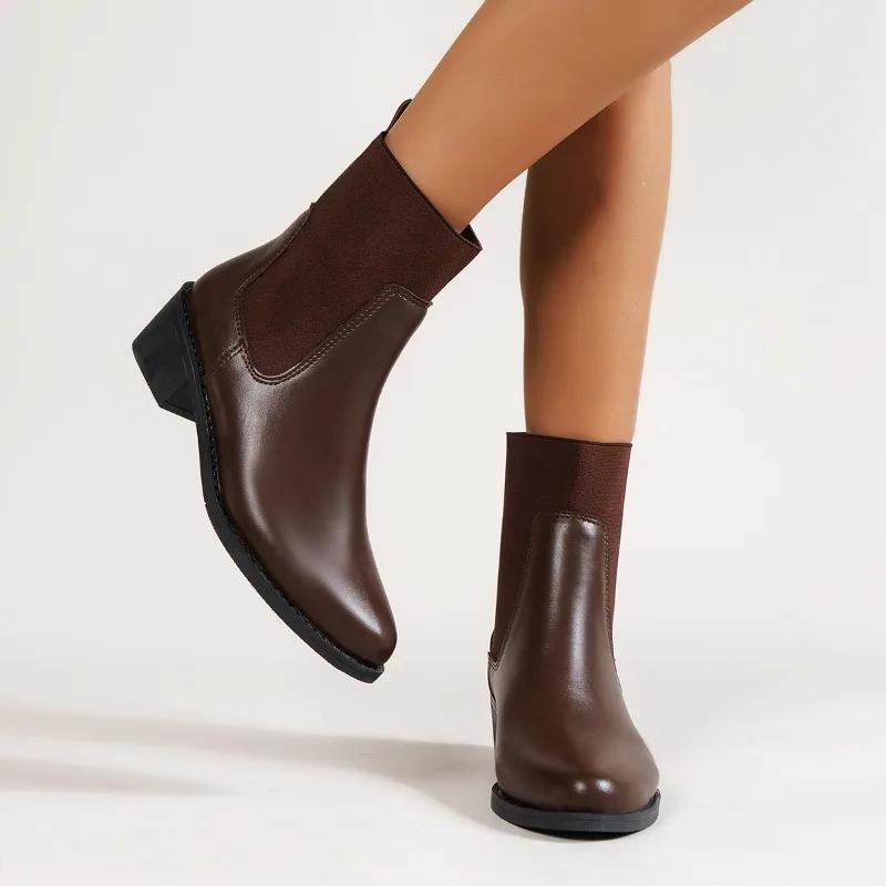2024 New Fashion Solid Color Women's Boots Square Heel Pointed Toe Outer Wear Comfortable Short Boots Professional Women's Boots