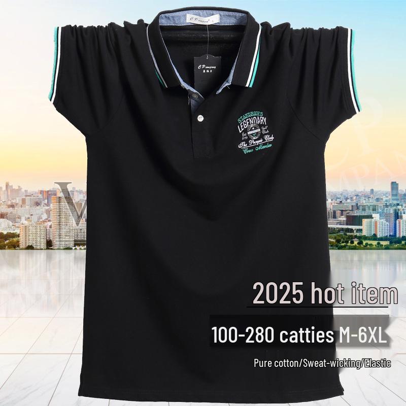 Męska koszulka polo z bawełny o luźnym kroju w dużym rozmiarze, styl hongkoński, z krótkim rękawem i kołnierzykiem typu turn-down