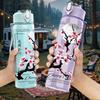 1PC Cherry Blossom Branch Asian Floral Print 750ml Color Plastic Sports Water Bottle Leakproof Flip Straw Lid Suitable for Sports Office Home Use