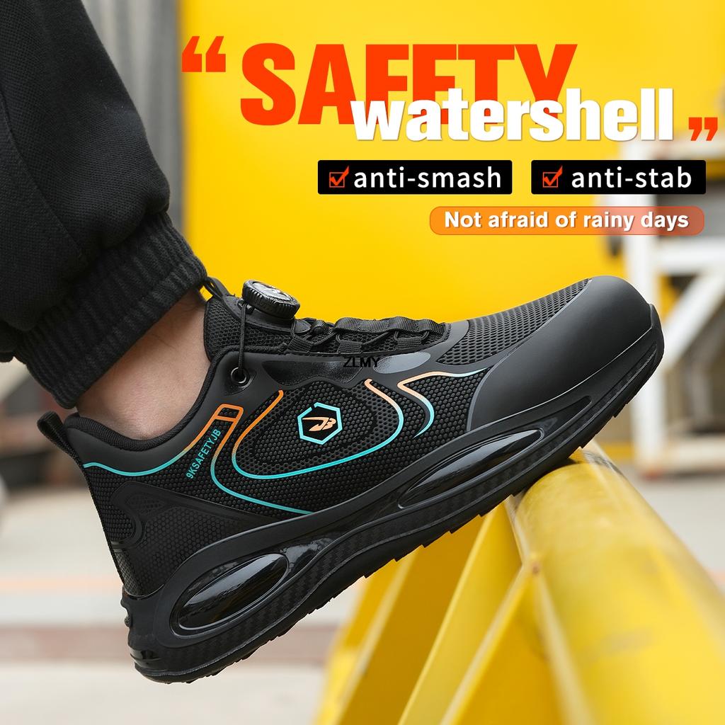 Waterproof Upper Men Safety Shoes Rotated Button Steel Toe Sneakers Anti-stab Anti-smash Work Shoes Man Work Safety Boots Light