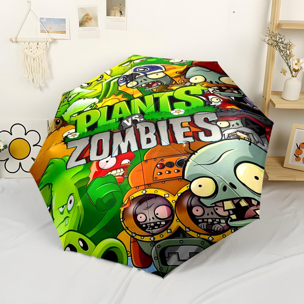 Plants Vs Zombies Adventure Compact Travel Automatic Umbrella with 8-Rib Lightweight Perfect for Outdoor Adventures Outdoor Accessory