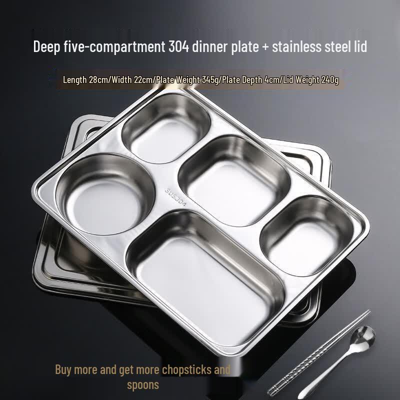 RuHan 304 Stainless Steel Five-Compartment Lunch Tray