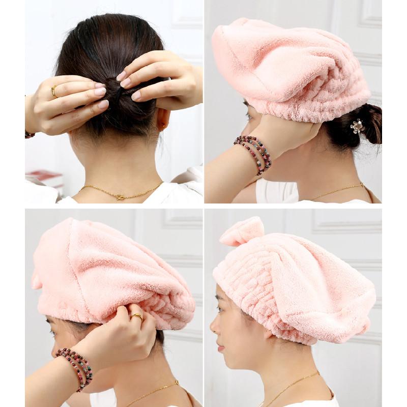 Bow Fleece Coral Solid Color Dry Hair Cap Bathroom Supplies Breathable Durable