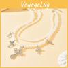 Künstliche Perlen-Mehrlagenkette mit Kreuzanhänger für Damen Sommer Trendschmuck