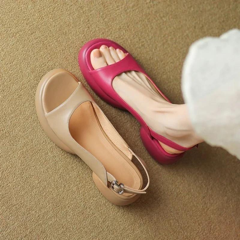 Summer 2024 New High-heeled Sandals Step On the Stool Feeling Women Open-toed Shoes Luxury Buckle Casual Thick-heeled Sandals