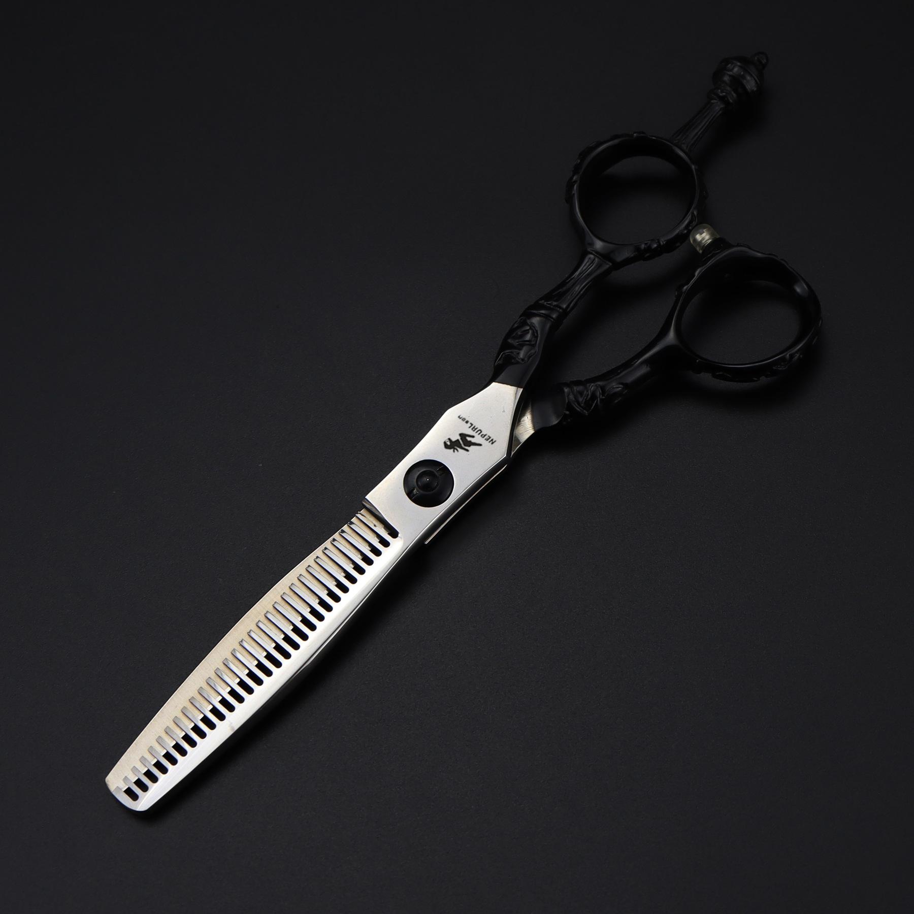 

6.0 inch half-body black crown, personality, hair scissors, hair scissors, flat scissors, bangs scissors tooth scissors