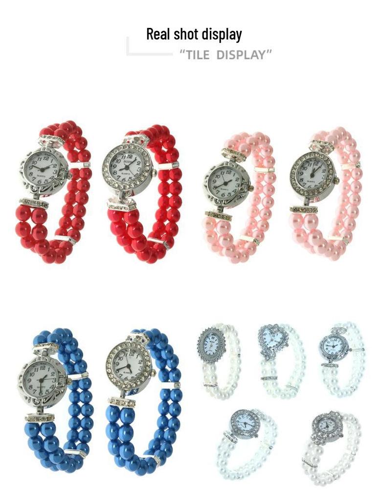 Japanese & Korean Style Pearl Rhinestone Heart Bracelet Watch - Women's Quartz Watch
