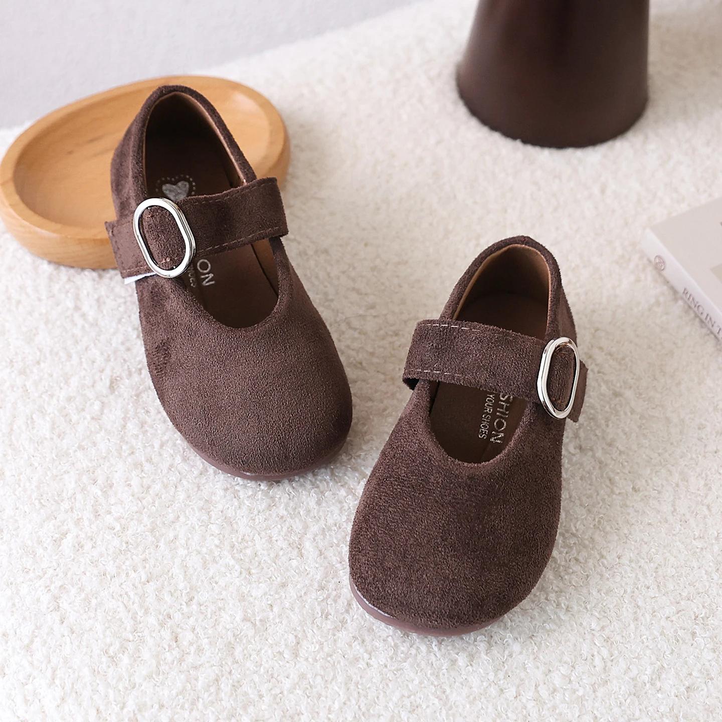 

Girls Strap Buckle Leather Shoes New Autumn Toddler Party Flats Soft Sole Simple Retro Kids School Performance Dance Shoes 24
