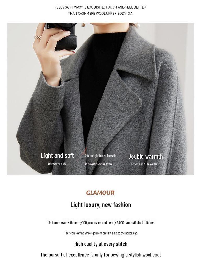 Stilvoller extra langer Overknee-Mantel aus 100% Wolle mit Reverskragen für Damen - Koreanischer High-End-Herbst-/Winterstil