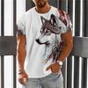 New Fashion Men's Crew Neck Short Sleeve T-Shirt with 3D Wolf and Dragon Print, Men's Casual Sports Streetwear Top