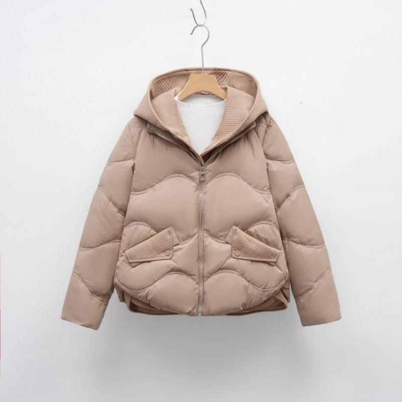 

Женский зимний пуховик с капюшоном, с эффектом двухслойности, новый, теплый, повседневный, куртка-хлеб, модное пальто M хаки