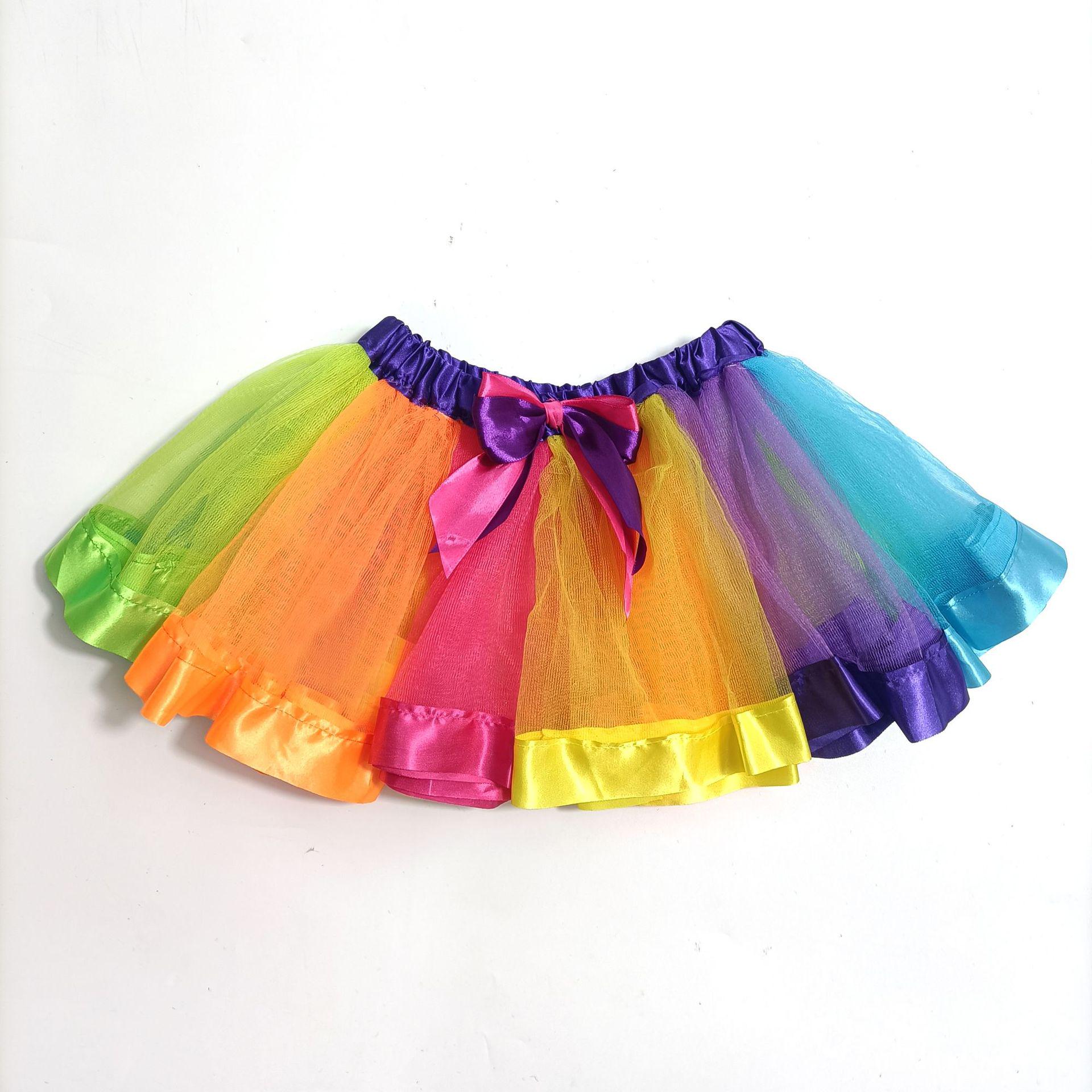 Girls Colorful Rainbow Puffy Skirt Dance Costume - Children s Stage Wear 90-130