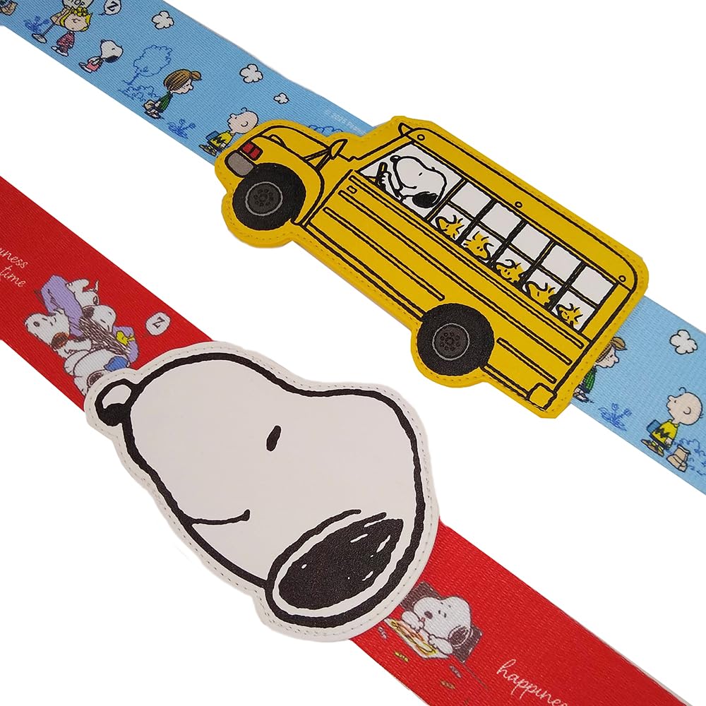 SNOOPY Suitcase Belt secures travel cute large name bus - One-touch, convenient, luggage, essential, character, Snoopy, eye-catching, tag, blue.