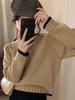 Women's European Style Color Block Wool Sweater - Round Neck, Thick Knit, Loose Fit, Slimming Base Layer for Autumn/Winter.