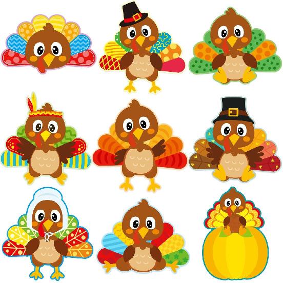 Treasure Cove Thanksgiving Turkey Cutouts Turkey Bulletin Board Decorations for Fall Classroom Decoration 45Pcs