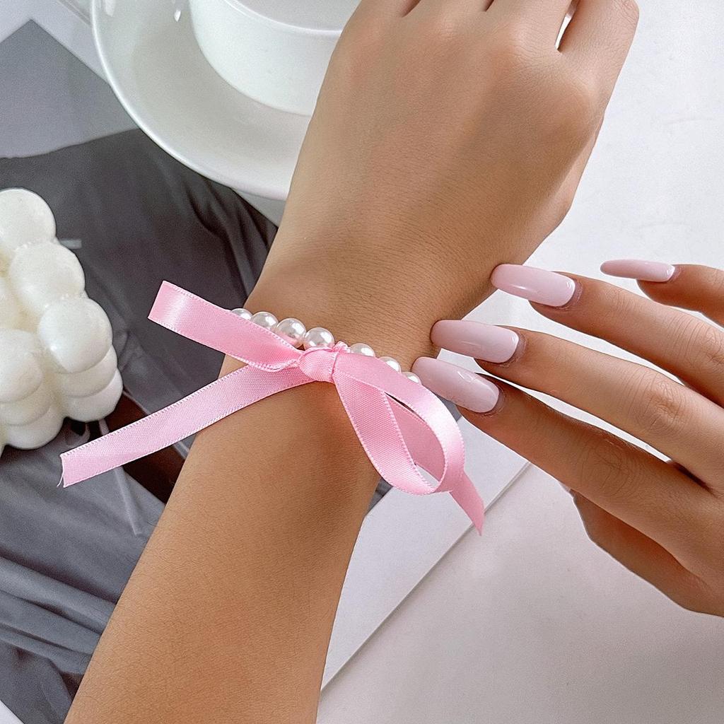 Retro Velvet Pearl Bow Clavicle Necklace & Bracelet Set