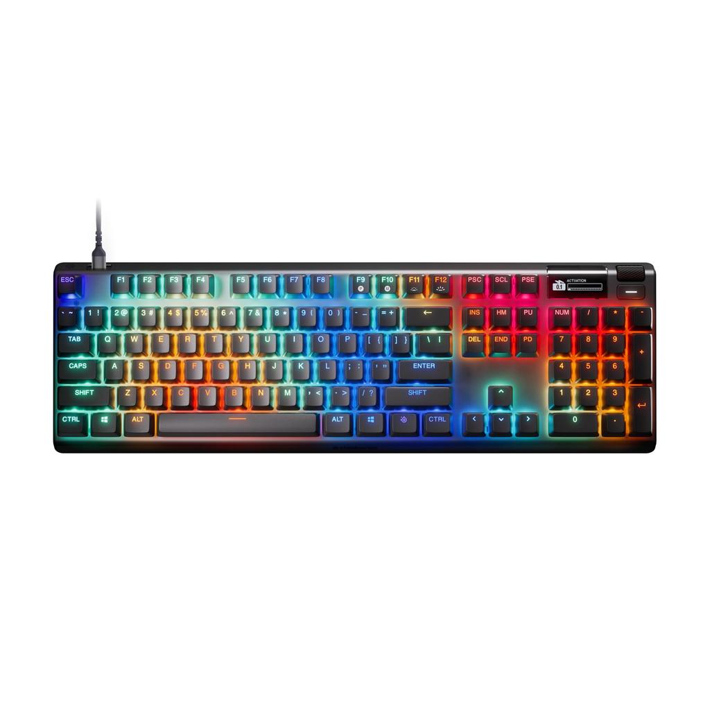 SteelSeries Rapid Tap Rapid Trigger Gaming Japanese Soundproof Magnetic Hall Effect OmniPoint OLED Apex Pro Gen 3 Full Size Keyboard, Wired, Layout,