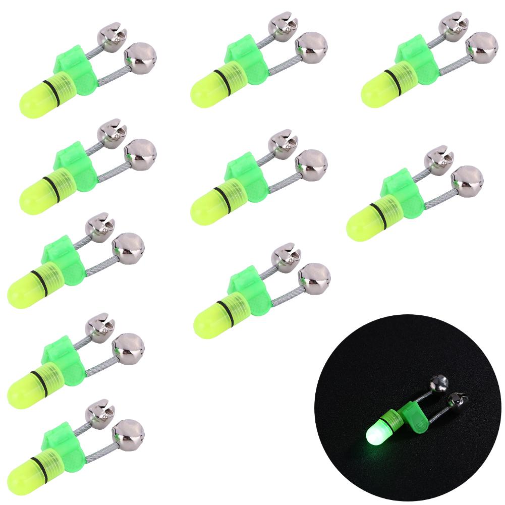 1-10pcs Night Fishing Rod Bite Bait Alarm Light with Twin Bells Ring Fishing Bite Alarm Indicator Carp Fishing Accessories
