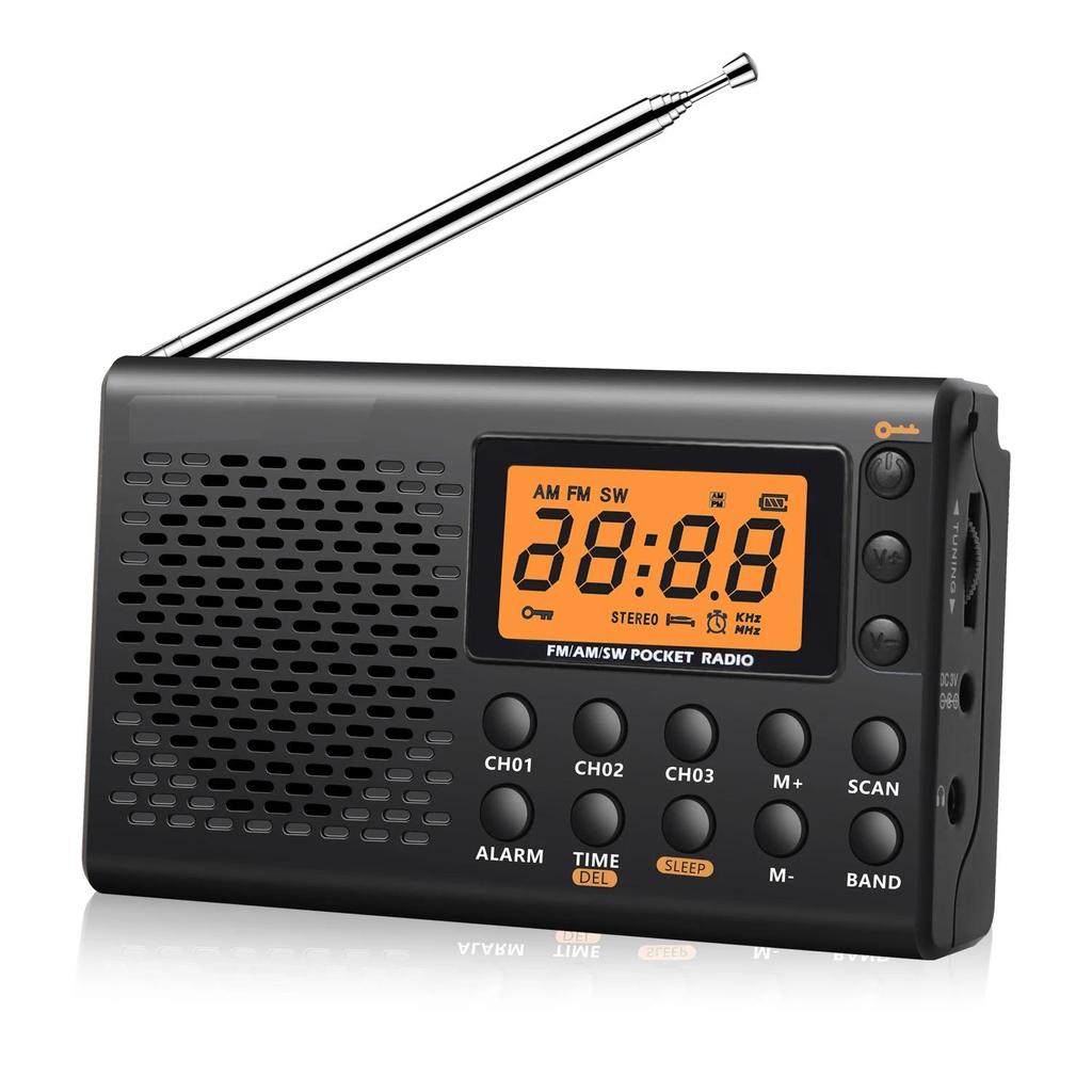 Portable AM/FM Shortwave Radio Big Digital Display with Sleep Timer and Alarm Clock Function, Battery Operated Radios