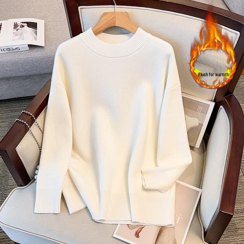 Plus Size Women's Pullover Sweater, Bust 150/160, Loose, Round Neck, Plus Velvet, Knit, 200/300 Jin