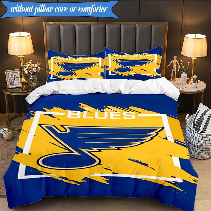 3PCS Louis Blues Hockey Team Bedding Set,Including 1pc Duvet Cover And 2pcs Pillowcases Perfect for Bedroom, Dormitory, Fan Christmas Gift