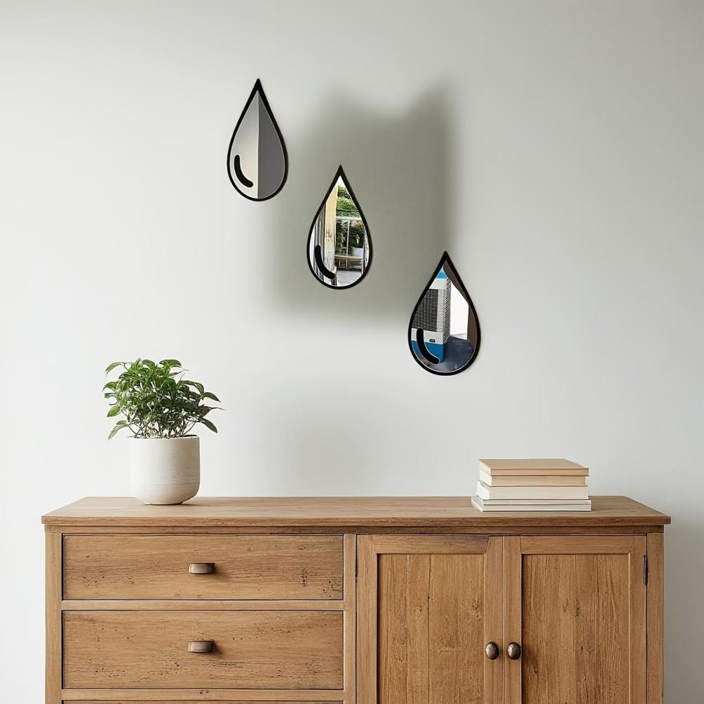 

3/6PCS Self-Adhesive Acrylic Mirror Wall Stickers Wall Mount Waterproof Teardrop-Shaped Mirror Minimalist Frame Wall Decals 3pcs