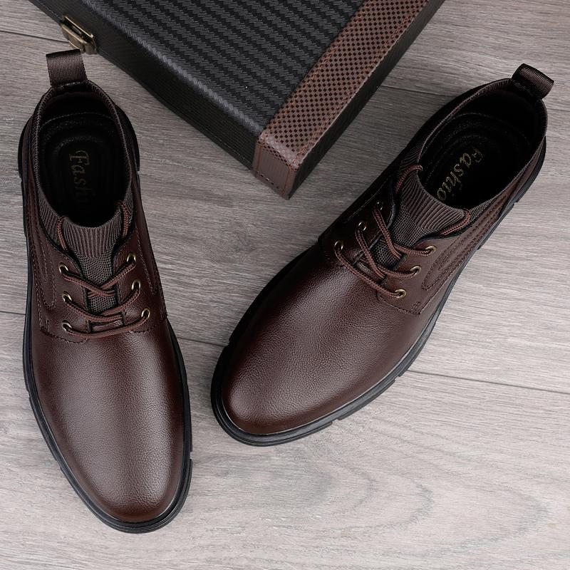 Fashion Genuine Leather Boots New Fashion Men's Motorcycle Boats Comfortable Sports Ankle Boots Male Winter Plush Snow Footwear Sneakers