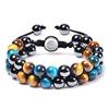 Men's Double-Layer Blue Tiger Eye & Black Agate Magnet Bracelet