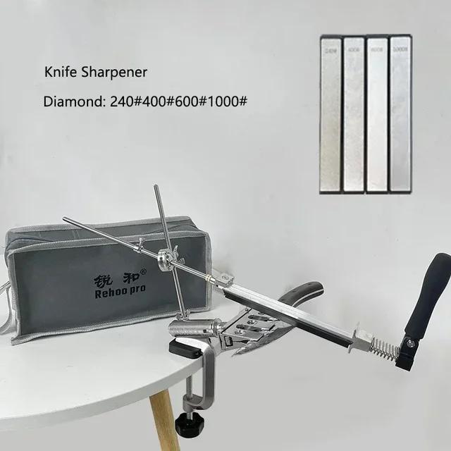 

Rehoo Pro, новинка RH006, ручная точилка для ножей с фиксированным углом, система заточки, вращающийся на 360 градусов металлический слайдер, кухонные инструменты