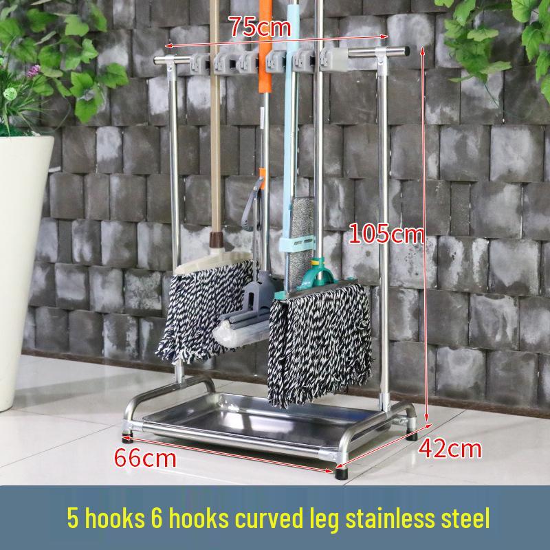 Movable Stainless Steel Mop & Broom Hanger - Floor-Standing Punch-Free Storage Rack for Balcony & Bathroom