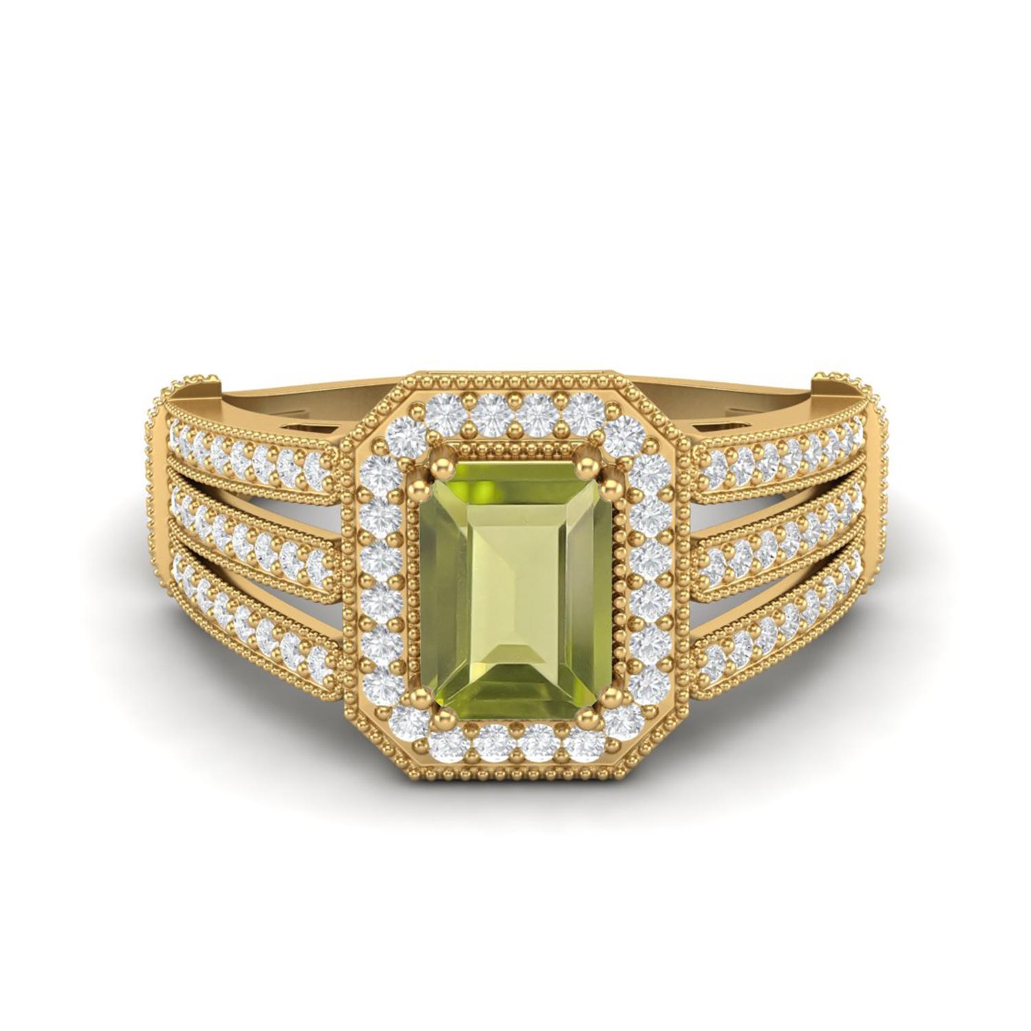 1.86 Ctw Emerald Cut Peridot 925 Sterling Silver Gold Vermeil Split Shank Halo Women Engagement Ring 6