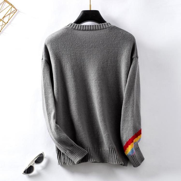 Loose Knitwear Vintage Cardigan Long Sleeve O Neck Top for Autumn Winter Print Sweater