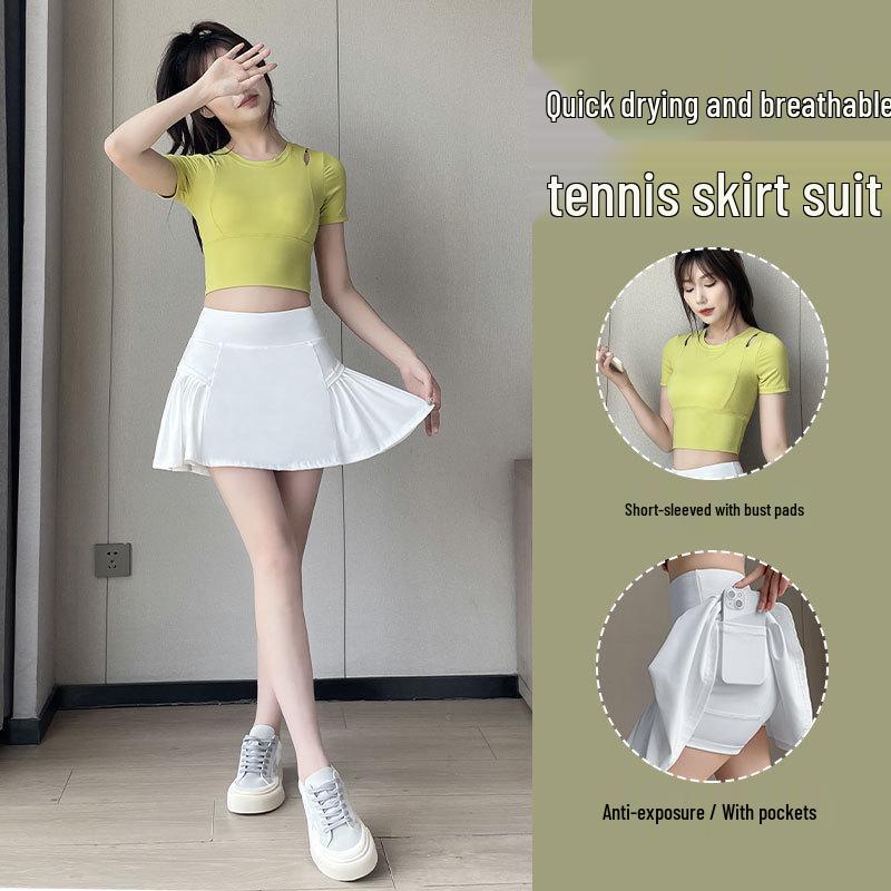 2024 Women's Quick-Dry Tennis/Badminton Sportswear Set - Summer Shirt with Fashion Running Yoga Skirt