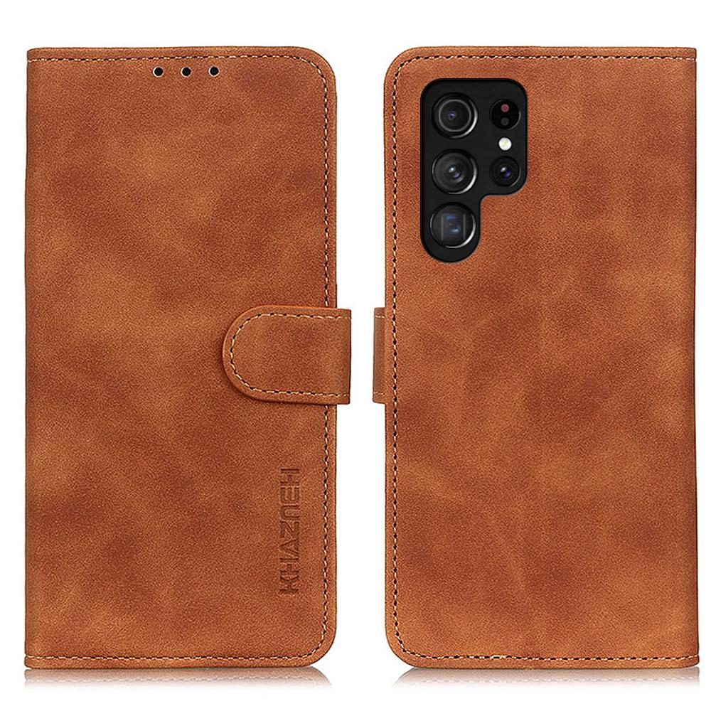 KHAZNEH For Samsung Galaxy S26 Ultra Case PU Leather Retro Texture Phone Cover