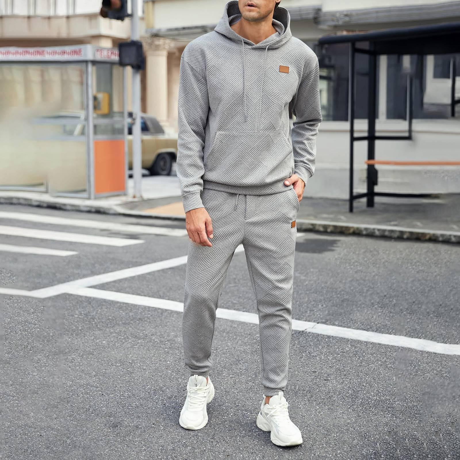 

Мужская осенне-зимняя однотонная полосатая толстовка с длинным рукавом, толстовка, брюки, костюм L