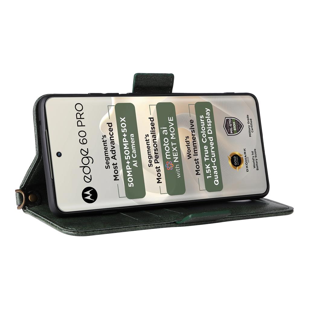 Pro Motorola Edge 60 Pro 5G Kožené pouzdro Magnetické zavírání Peněženka Stojánek Kryt na telefon s popruhem přes tělo