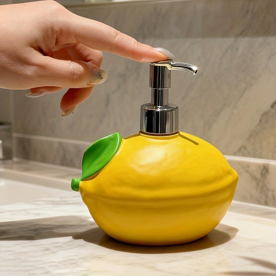1 Lemon-Shaped Resin Lotion Bottle - Reusable Pump Dispenser, Suitable for Soap, and Detergent, Paraben-Free, Ideal for Bathroom and Kitchen Use