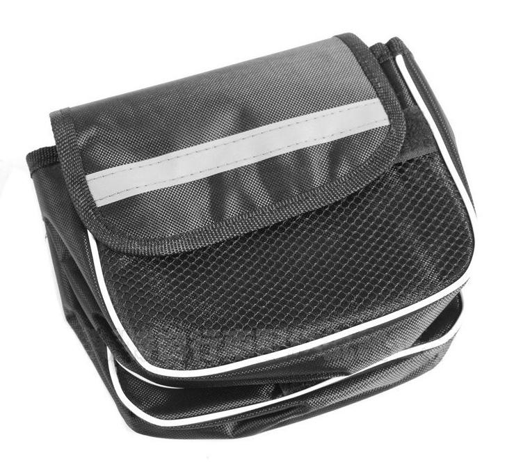 Two-compartment bicycle frame bag with reflector