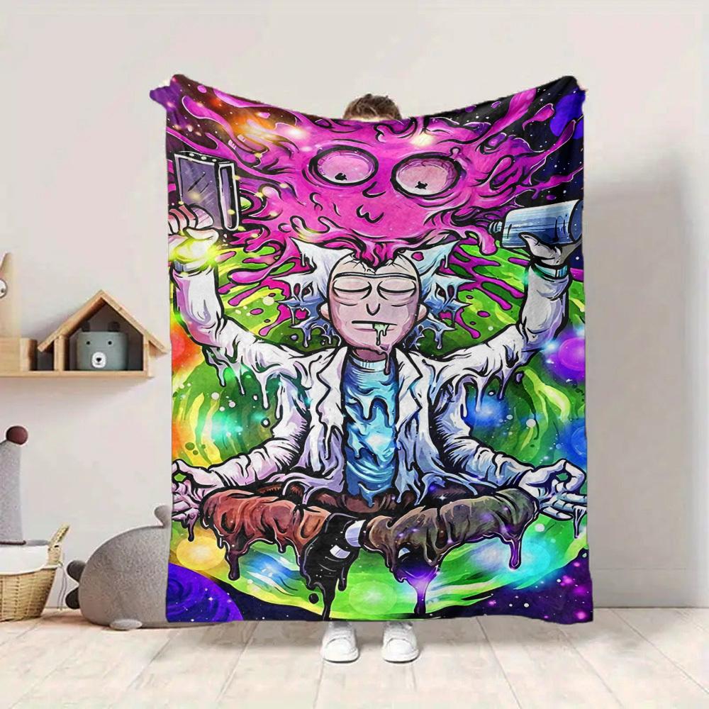 1pc Rick and Morty Blanket Lightweight Flannel Throw For Sofa, Bed, Travel, Livingroom, Office, Couch, Chair, And Bed