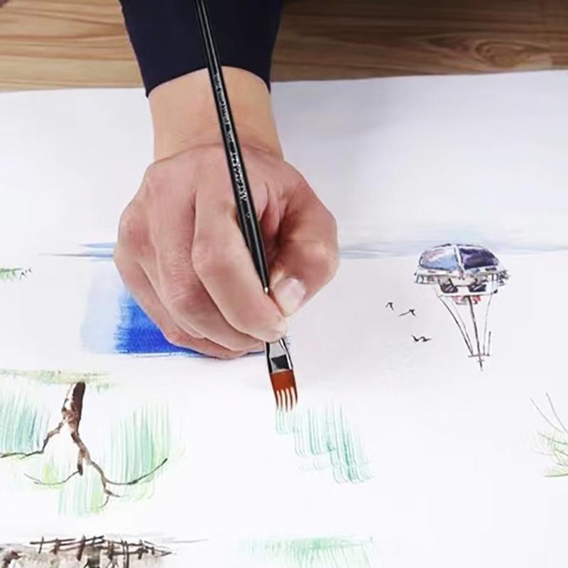 4Pcs Artist Art Brush Multipurpose Flat Tip Watercolor Brush For Chinese Inks Wash Painting Detailing Blending Work