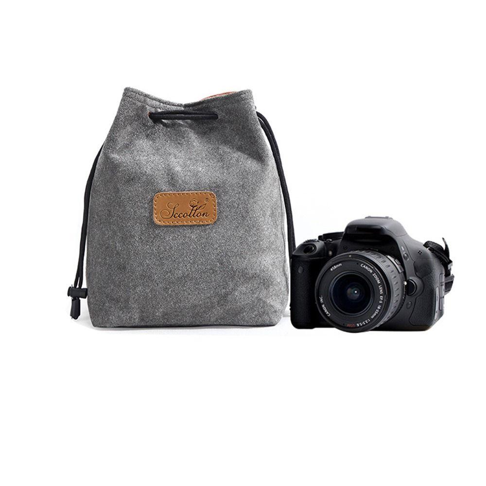 Soft Camera Storage Bag Dustproof Polar Fleece Lining Lens Protective Case Adjustable Strap Waterproof DSLR Drawstring Bag