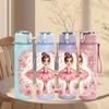 1PC Pink Floral Ballerina Girl Print 750ml Color Plastic Sports Water Bottle Leakproof Flip Straw Lid Suitable for Sports Office Home Use