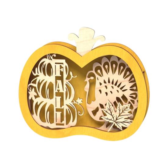 Yousheng Halloween Wooden Lighted Pumpkin for Tabletop, Spooky Pumpkin Lantern Shadow Box for Halloween Party, Dinning, Coffee Table Decoration