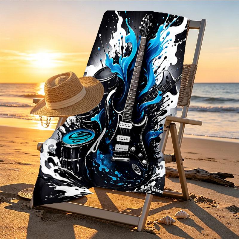 Fender Print Beach Towel Design, Soft, Lightweight. for Home Bathroom, Spa, Pool, Yoga, Surfing, Camping, Gift for Family, Friend
