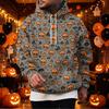 Men's Halloween Print Pullover Hoodie with Single Pocket for Holiday Celebration