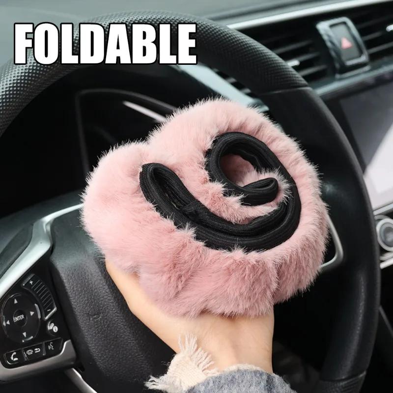 Car Plush Steering Wheel Cover No Inner Ring Winter Warm Soft Non-slip Steer Wheel Protector 37-39cm Steering Wheel Accessories