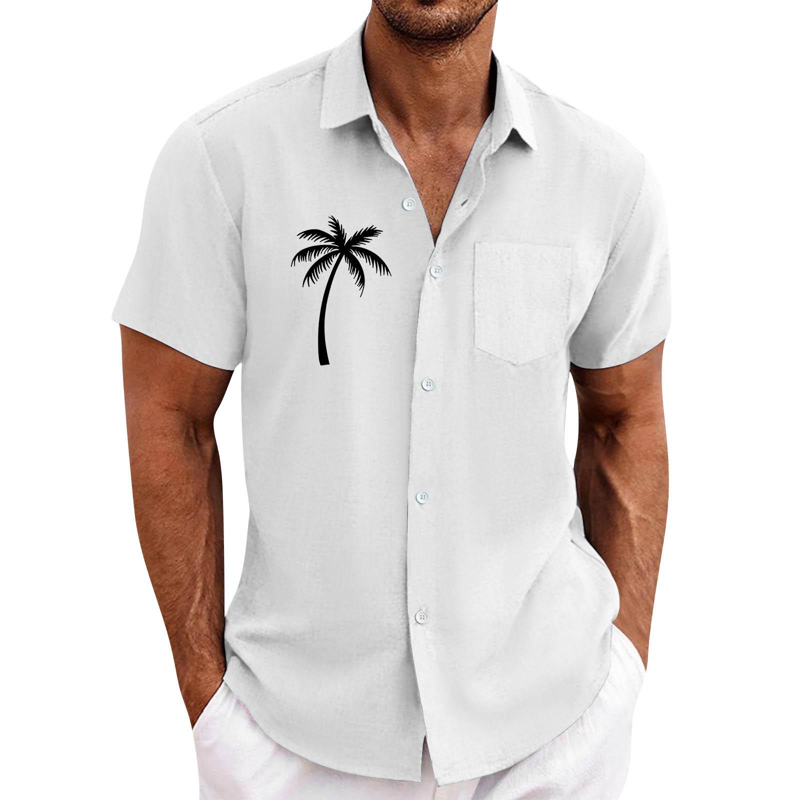 

Мужские винтажные рубашки для боулинга на пуговицах с коротким рукавом, летняя пляжная рубашка XL белый