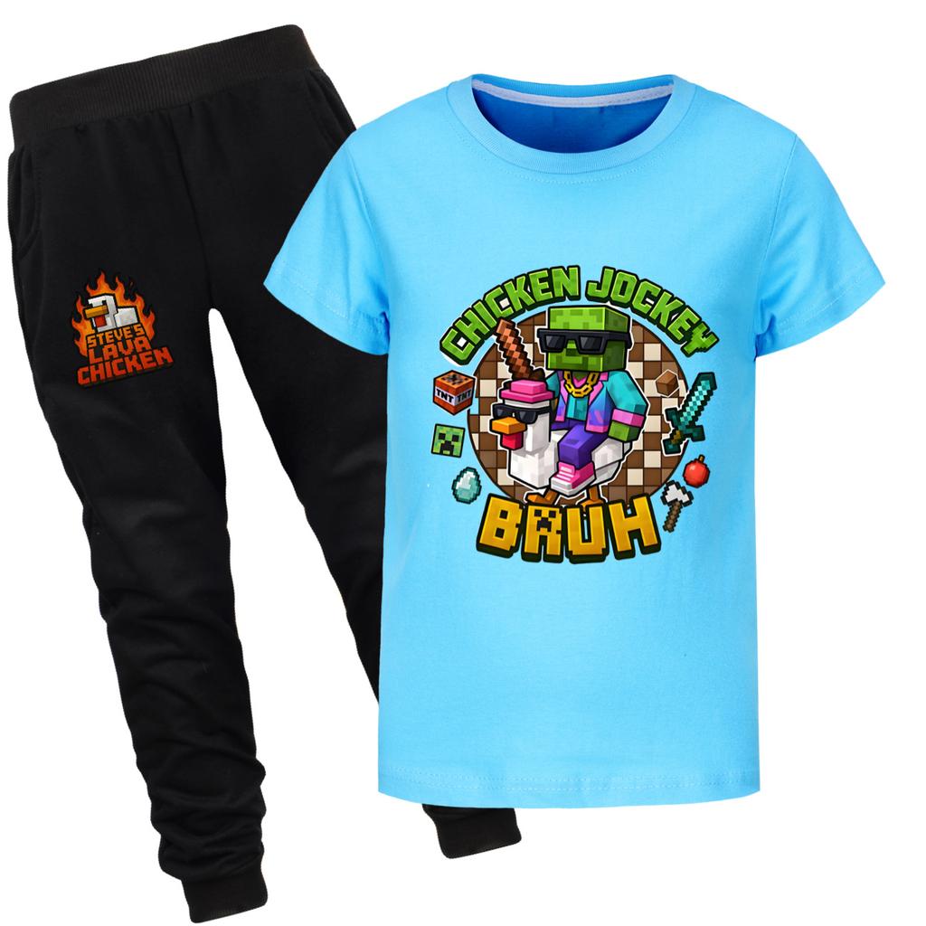 Chicken jockey summer short-sleeved T-shirt and pants suit for middle and large children 4519