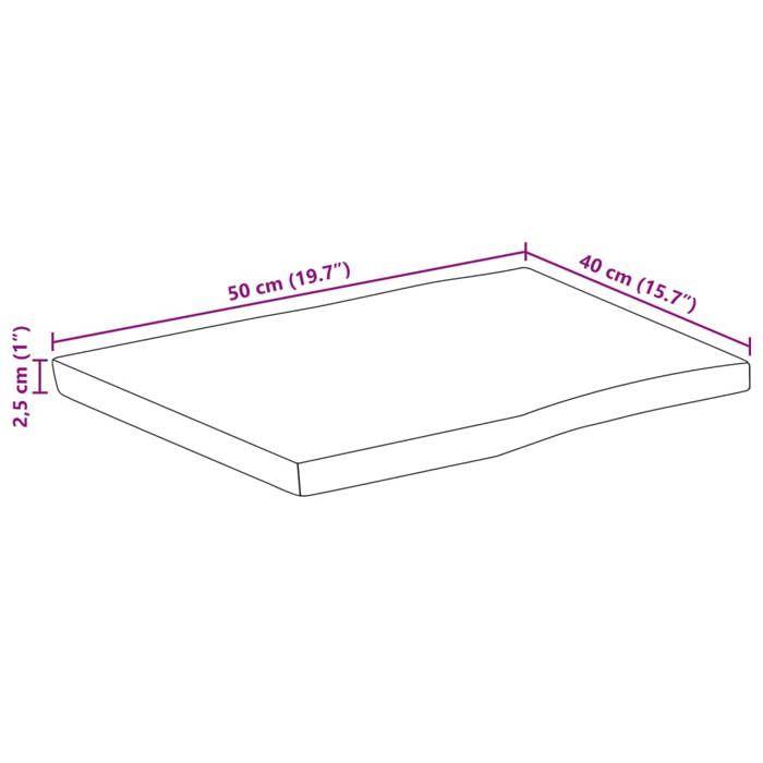 VidaXL Dessus de table bord vivant 50x40x2,5 cm bois de manguier brut, dessus de table en bois, dessus de table d'appoint, 370655